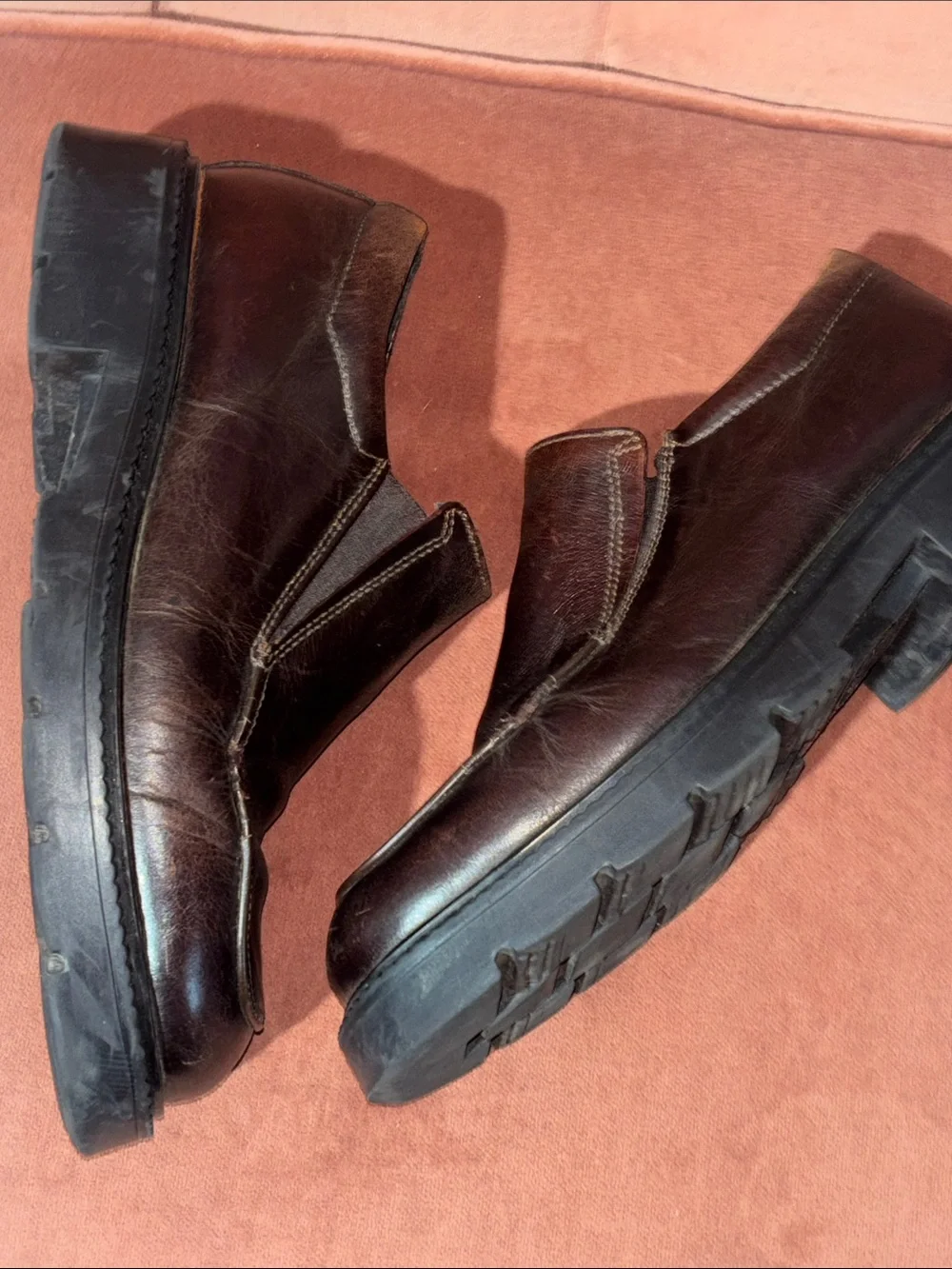 Aldo chunky lug sole burgundy brown leather loafer slip on punk grunge shoe 41